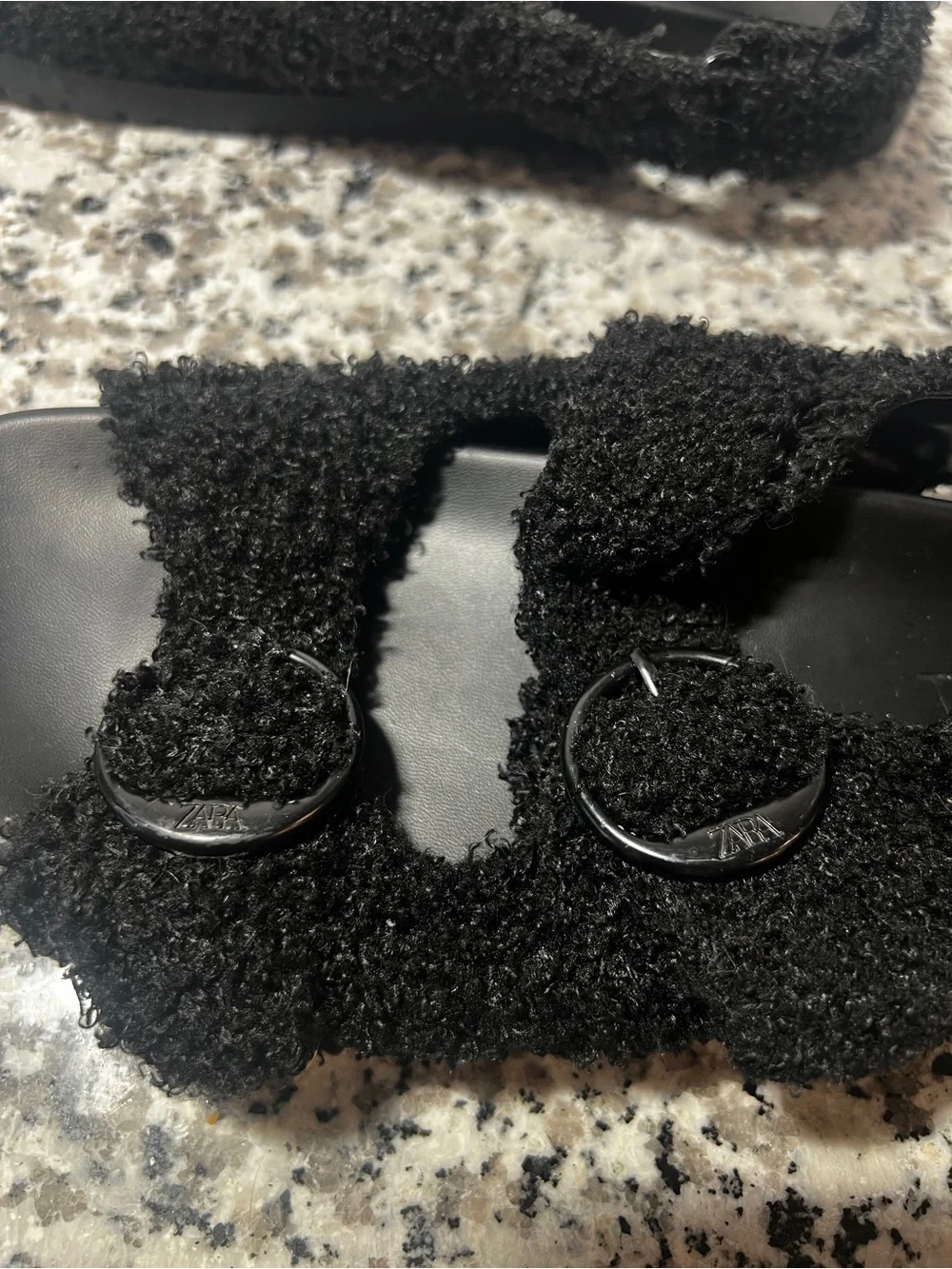Zara Black Boucle Textured Slide Sandals EUR 38 US 8 - Picture 5 of 6